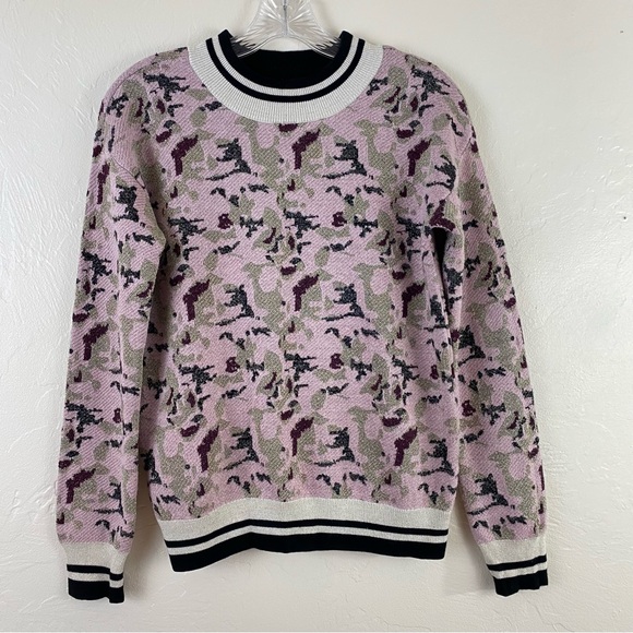 Saint Tropez West Sweaters - Saint Tropez Size Small Pink & Black Metallic Camouflage Mock Neck Rib Sweater